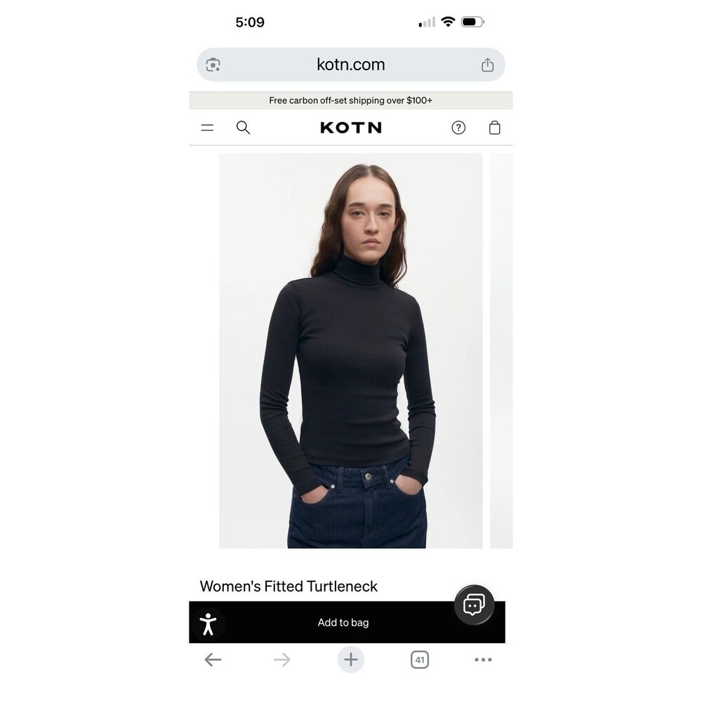 NWT KOTN Black Cotton Knit Turtleneck Long Sleeve Pullover Top Women’s Size M